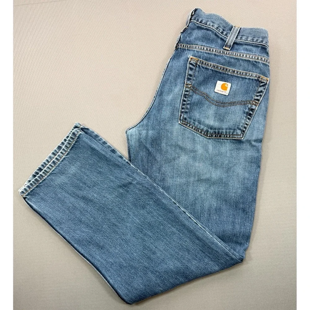 Carhartt Men's Relaxed Straight Leg Jeans Blue Denim Work Pants | 32x30